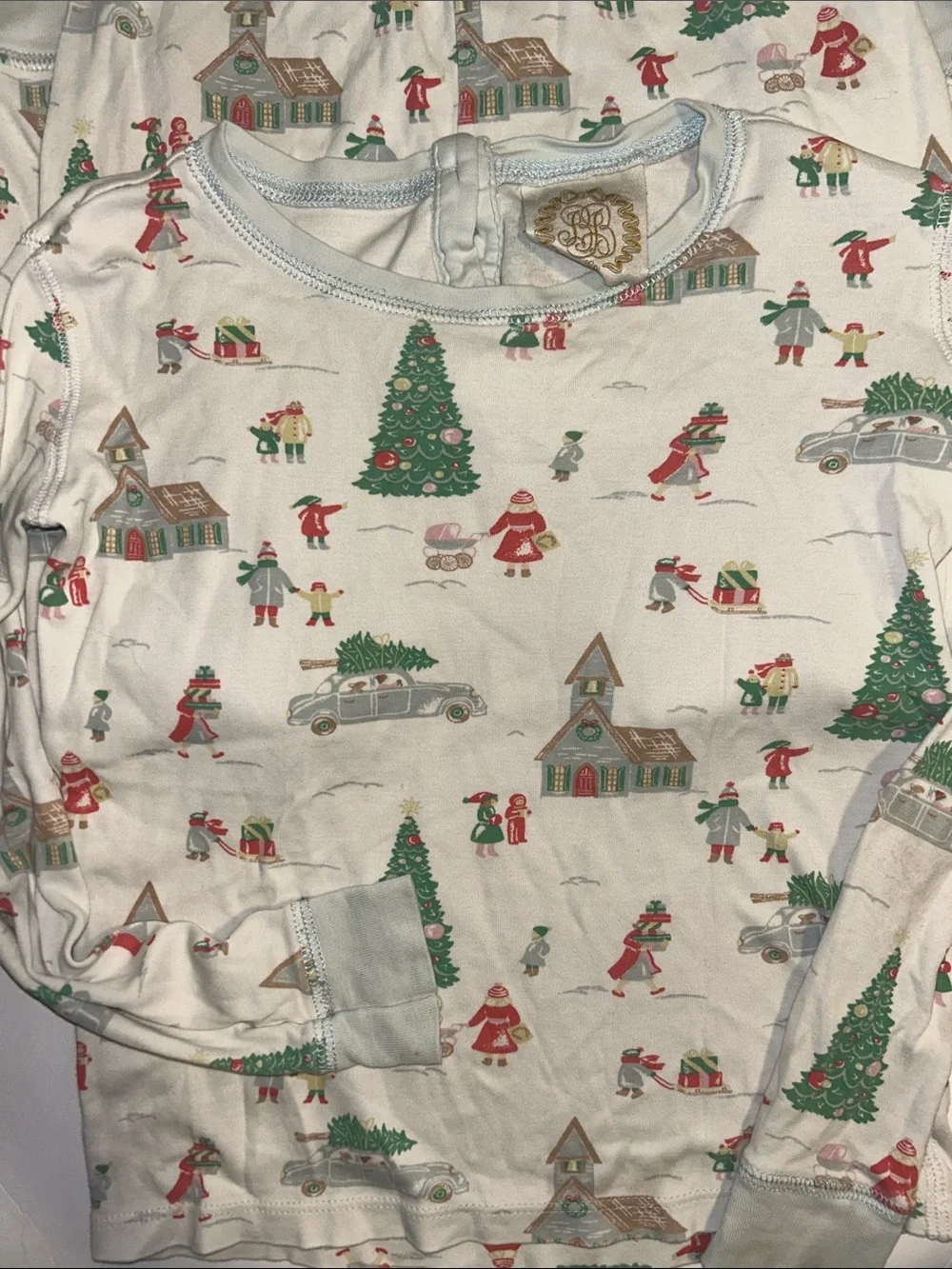 Kids Holiday Tree & Village Long Sleeve Pajama Set - White